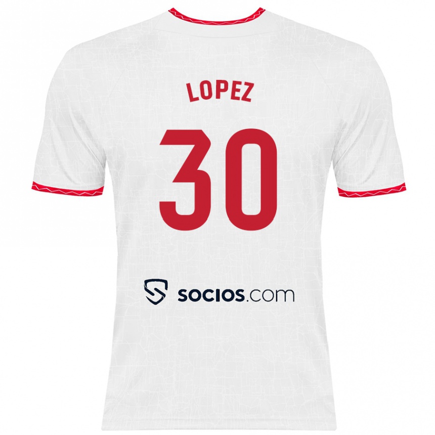 Kids Football Alba López #30 White Red Home Jersey 2024/25 T-Shirt Australia