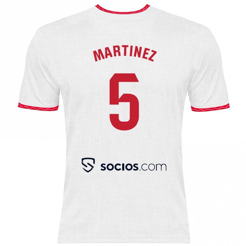 Kids Football Sergio Martínez #5 White Red Home Jersey 2024/25 T-Shirt Australia