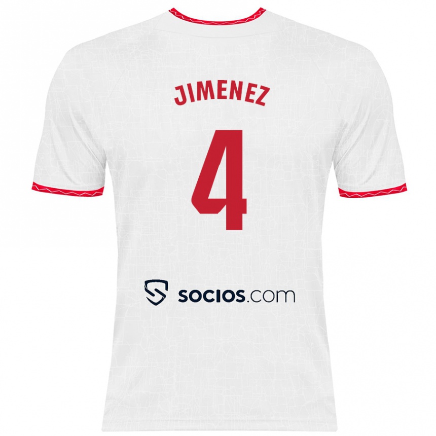 Kids Football Diego Jiménez #4 White Red Home Jersey 2024/25 T-Shirt Australia