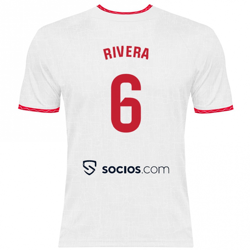 Kids Football Pablo Rivera #6 White Red Home Jersey 2024/25 T-Shirt Australia