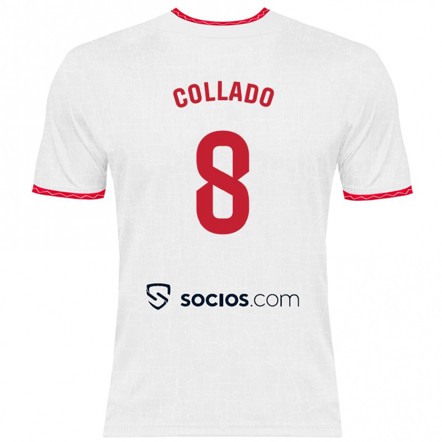 Kids Football Alberto Collado #8 White Red Home Jersey 2024/25 T-Shirt Australia