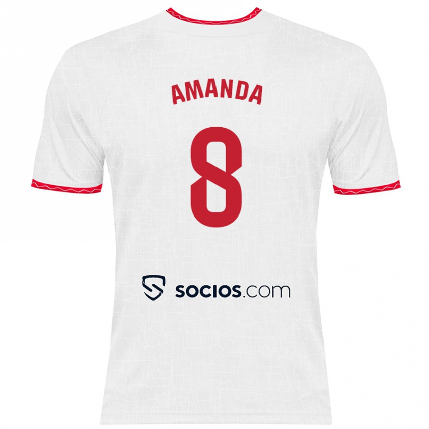 Kids Football Amanda Sampedro Bustos #8 White Red Home Jersey 2024/25 T-Shirt Australia