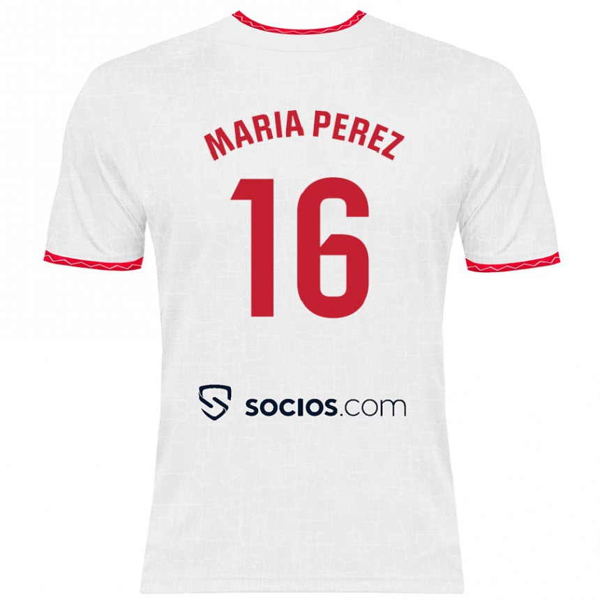 Kids Football María Pérez Rabaza #16 White Red Home Jersey 2024/25 T-Shirt Australia