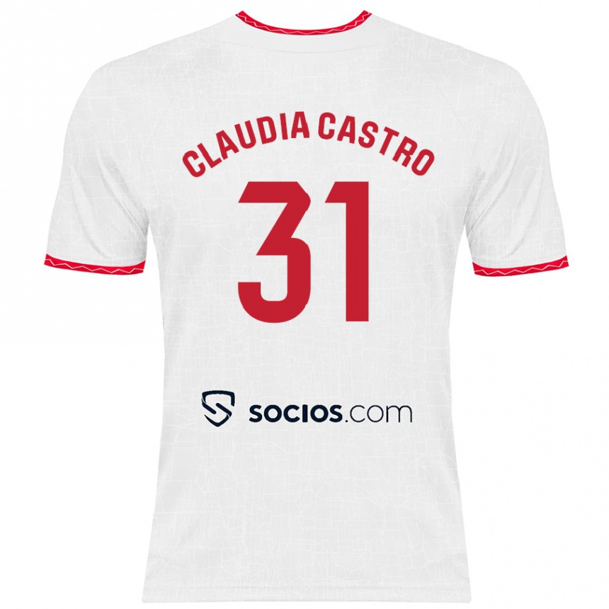 Kids Football Claudia Castro Romero #31 White Red Home Jersey 2024/25 T-Shirt Australia