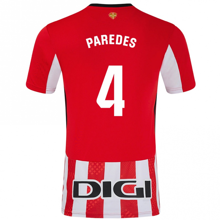 Kids Football Aitor Paredes #4 Red White Home Jersey 2024/25 T-Shirt Australia