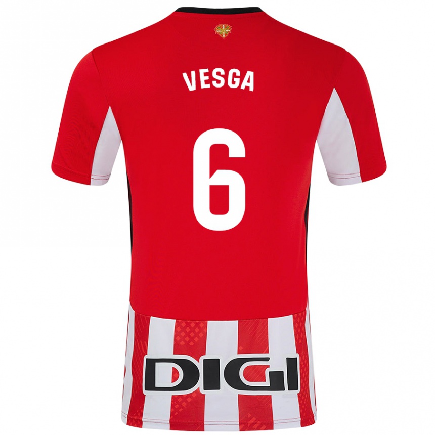 Kids Football Mikel Vesga #6 Red White Home Jersey 2024/25 T-Shirt Australia