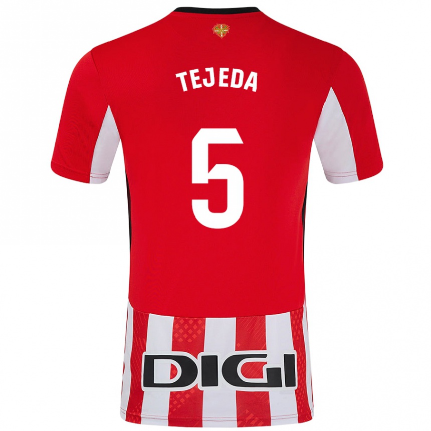 Kids Football Diego Tejeda #5 Red White Home Jersey 2024/25 T-Shirt Australia