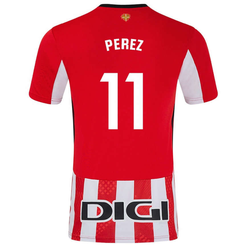 Kids Football Adrián Pérez #11 Red White Home Jersey 2024/25 T-Shirt Australia