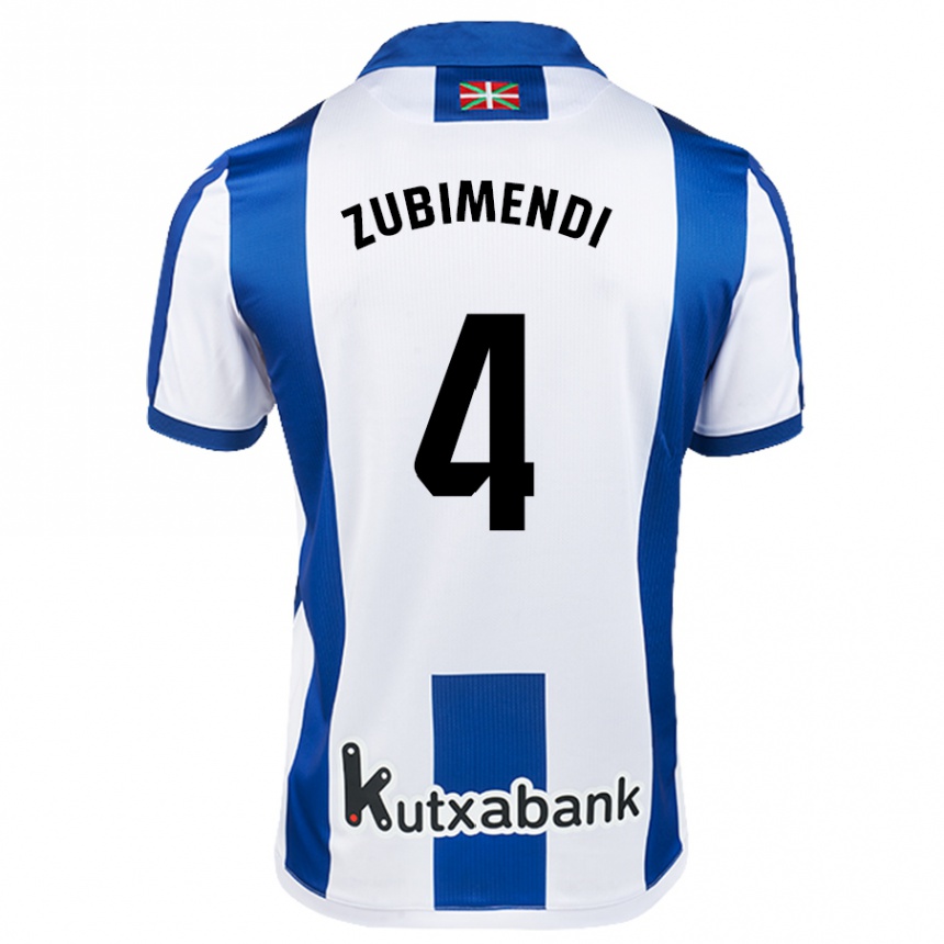 Kids Football Martín Zubimendi #4 White Blue Home Jersey 2024/25 T-Shirt Australia