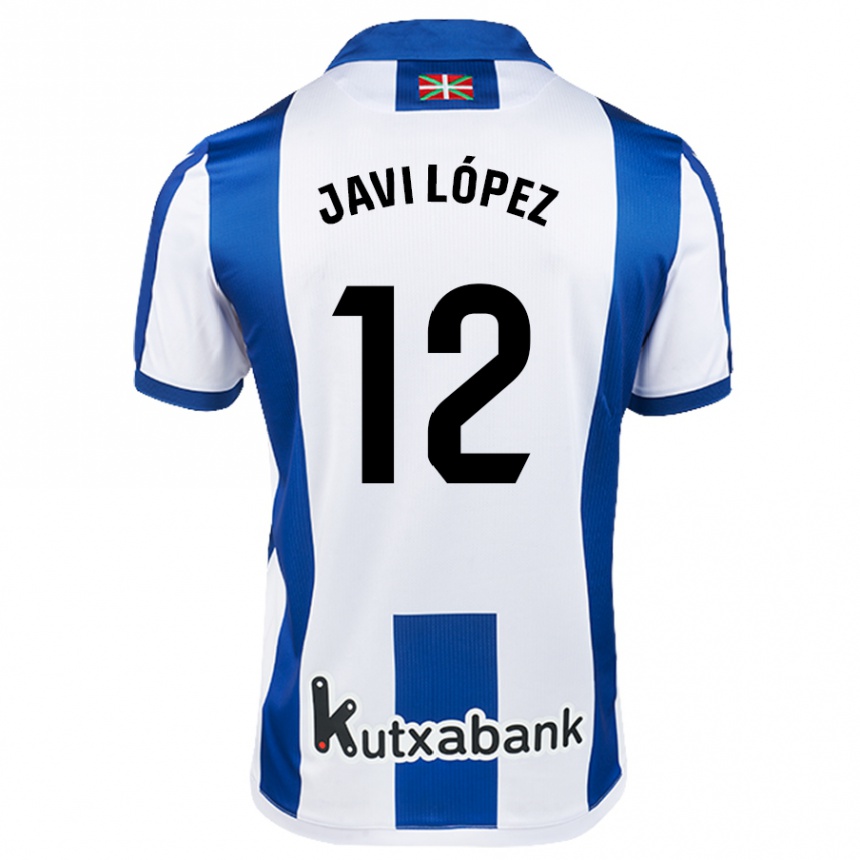 Kids Football Javi López #12 White Blue Home Jersey 2024/25 T-Shirt Australia