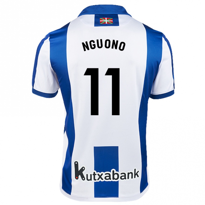 Kids Football Job Nguono #11 White Blue Home Jersey 2024/25 T-Shirt Australia