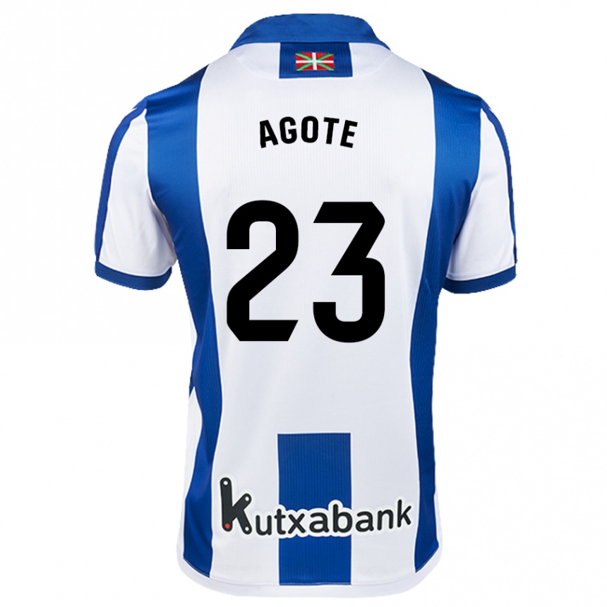 Kids Football Unax Agote #23 White Blue Home Jersey 2024/25 T-Shirt Australia