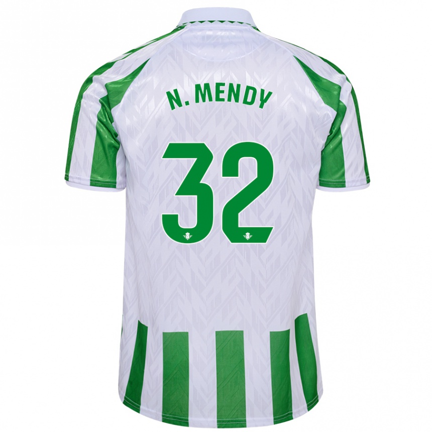 Kids Football Nobel Mendy #32 Green White Stripes Home Jersey 2024/25 T-Shirt Australia