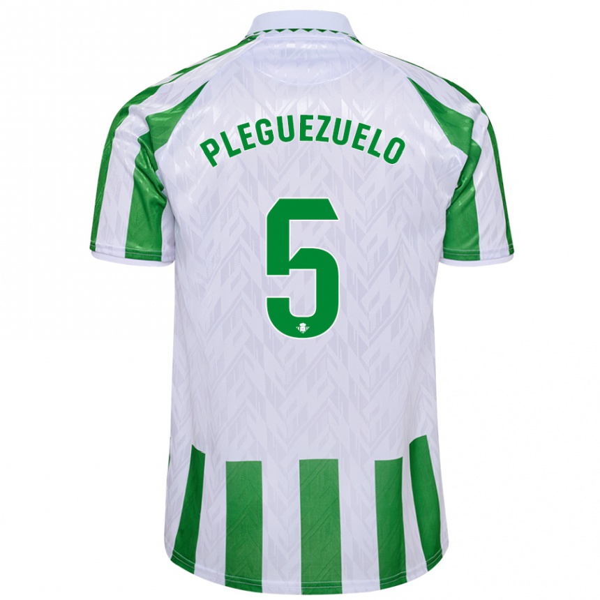 Kids Football Xavi Pleguezuelo #5 Green White Stripes Home Jersey 2024/25 T-Shirt Australia