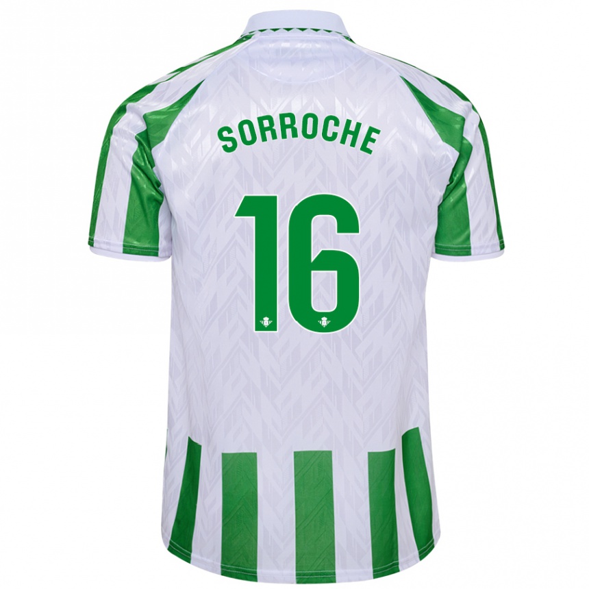 Kids Football Ginés Sorroche #16 Green White Stripes Home Jersey 2024/25 T-Shirt Australia