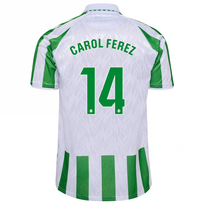 Kids Football Carolina Férez Méndez #14 Green White Stripes Home Jersey 2024/25 T-Shirt Australia