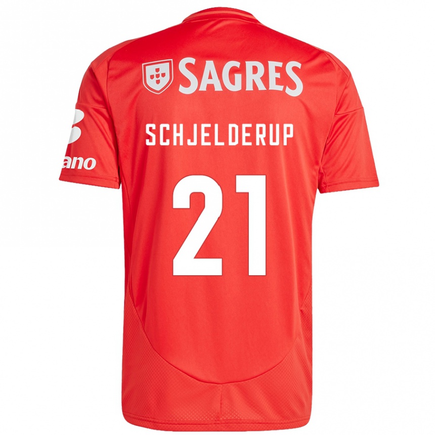 Kids Football Andreas Schjelderup #21 Red White Home Jersey 2024/25 T-Shirt Australia