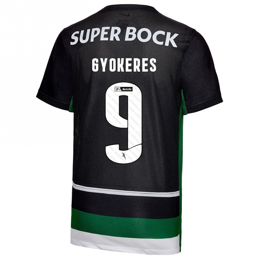 Kids Football Viktor Gyökeres #9 Black White Green Home Jersey 2024/25 T-Shirt Australia