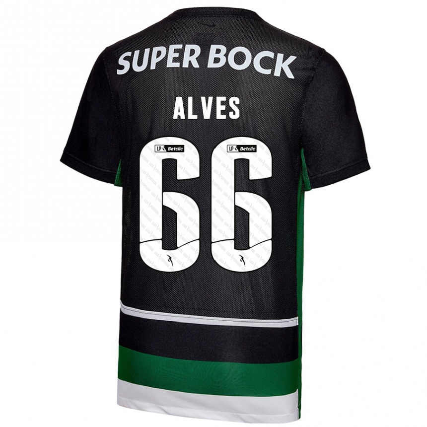 Kids Football Miguel Alves #66 Black White Green Home Jersey 2024/25 T-Shirt Australia