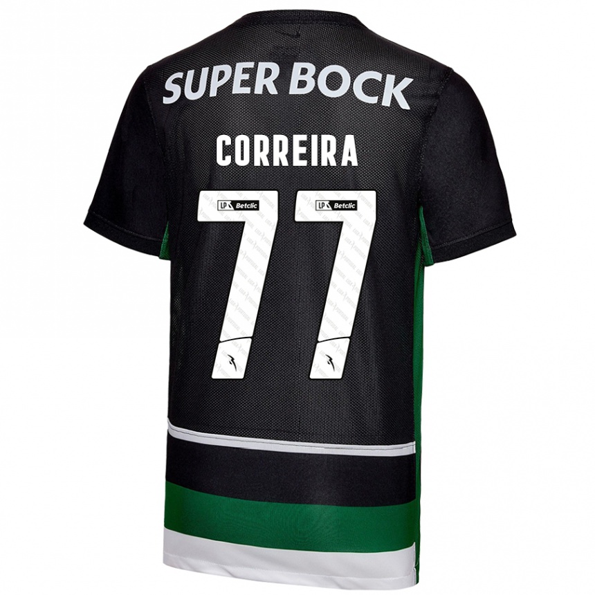 Kids Football Alicia Figueiredo Lima Correia #77 Black White Green Home Jersey 2024/25 T-Shirt Australia