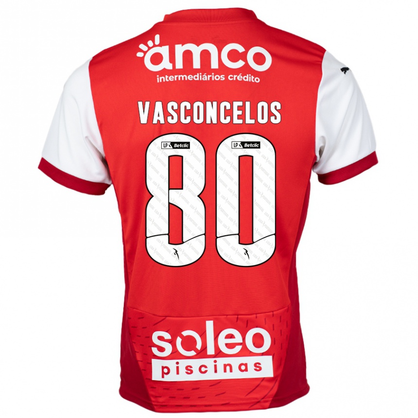 Kids Football Vasconcelos #80 Red White Home Jersey 2024/25 T-Shirt Australia