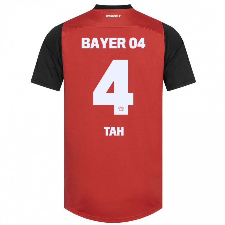 Kids Football Jonathan Tah #4 Red Black Home Jersey 2024/25 T-Shirt Australia