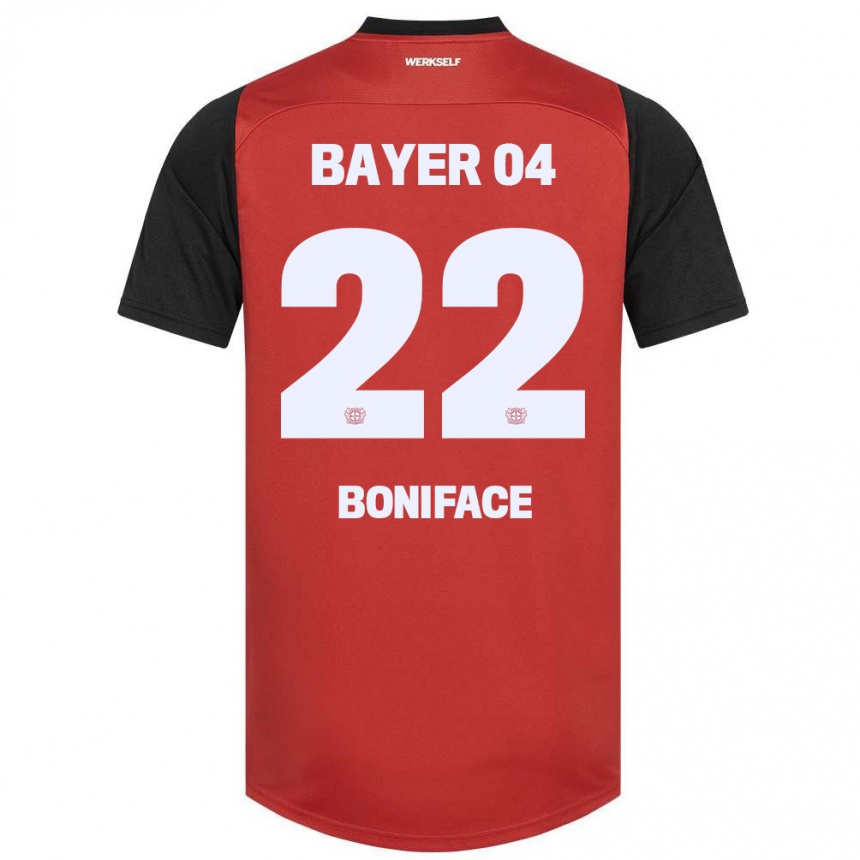 Kids Football Victor Boniface #22 Red Black Home Jersey 2024/25 T-Shirt Australia