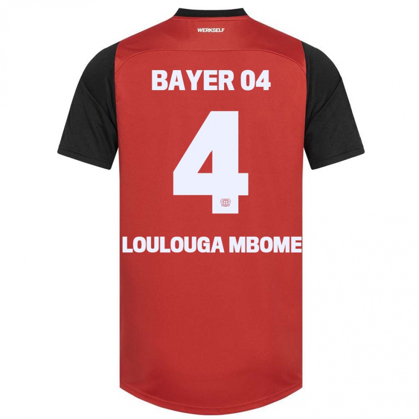 Kids Football Adrien Loulouga Mbome #4 Red Black Home Jersey 2024/25 T-Shirt Australia