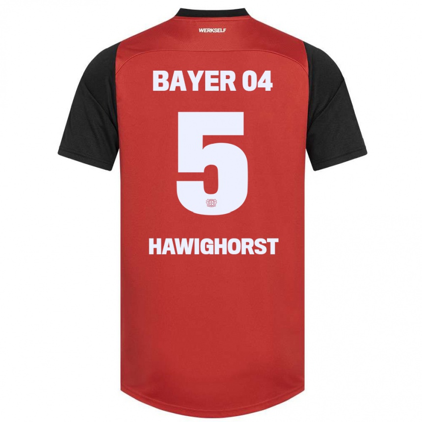 Kids Football Ben Hawighorst #5 Red Black Home Jersey 2024/25 T-Shirt Australia