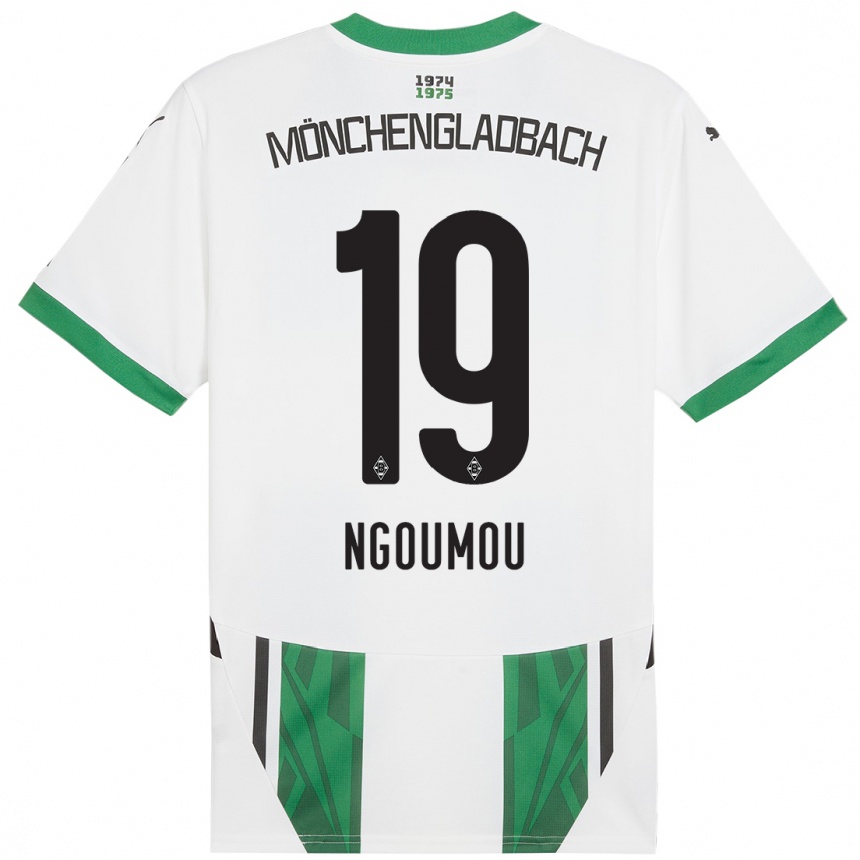 Kids Football Nathan Ngoumou #19 White Green Home Jersey 2024/25 T-Shirt Australia