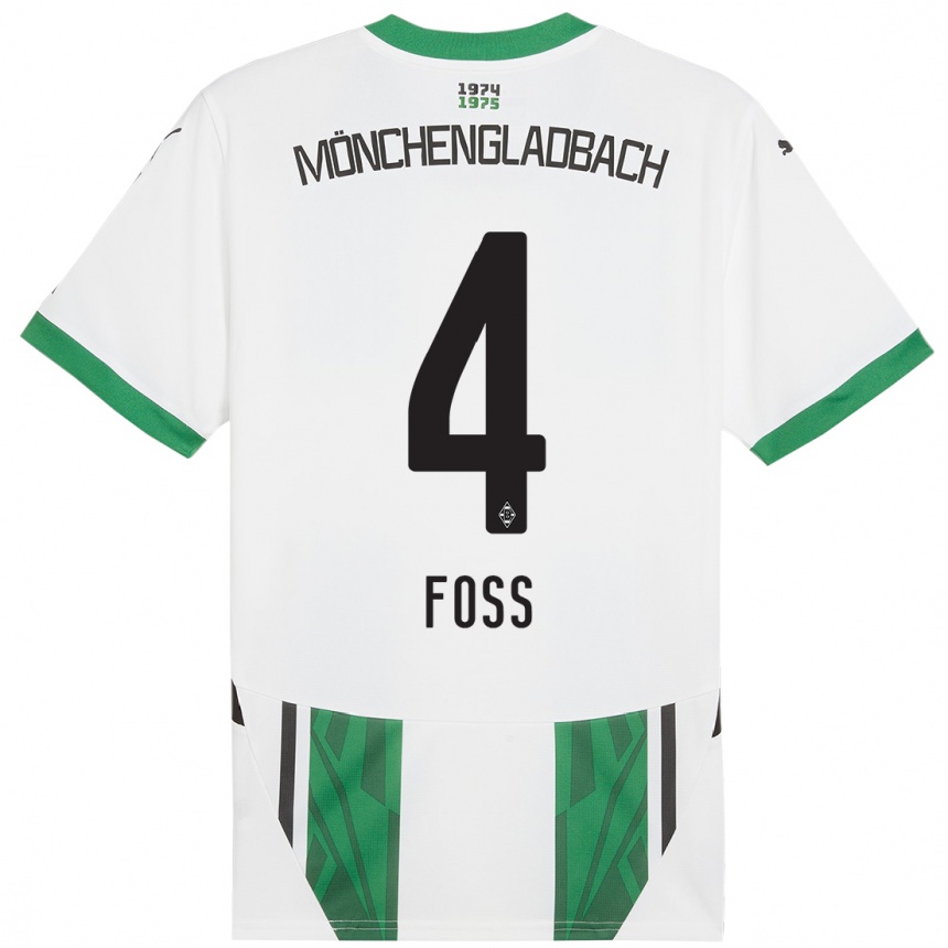 Kids Football Jonathan Foss #4 White Green Home Jersey 2024/25 T-Shirt Australia