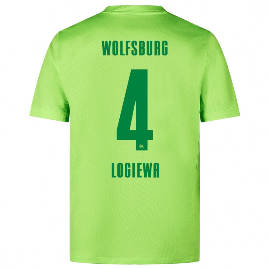 Kids Football Luca Logiewa #4 Fluorescent Green Home Jersey 2024/25 T-Shirt Australia