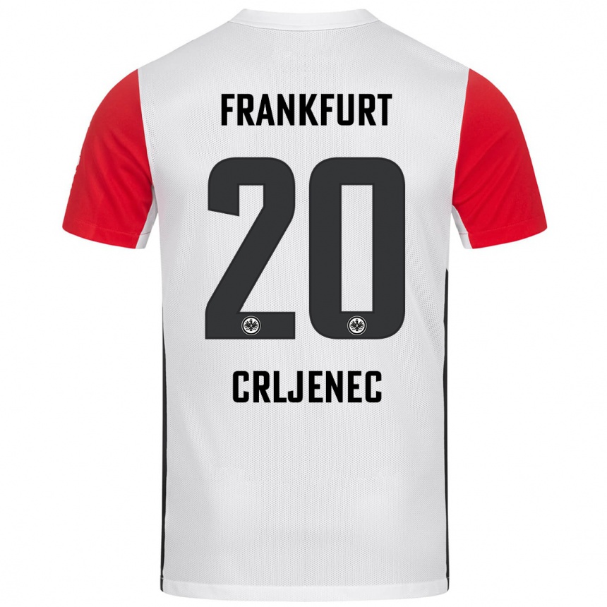 Kids Football Dominik Crljenec #20 White Red Home Jersey 2024/25 T-Shirt Australia