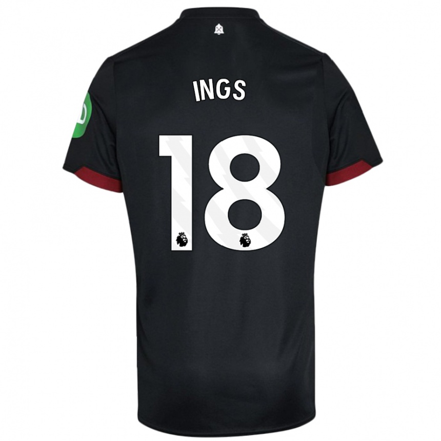 Kids Football Danny Ings #18 Black White Away Jersey 2024/25 T-Shirt Australia