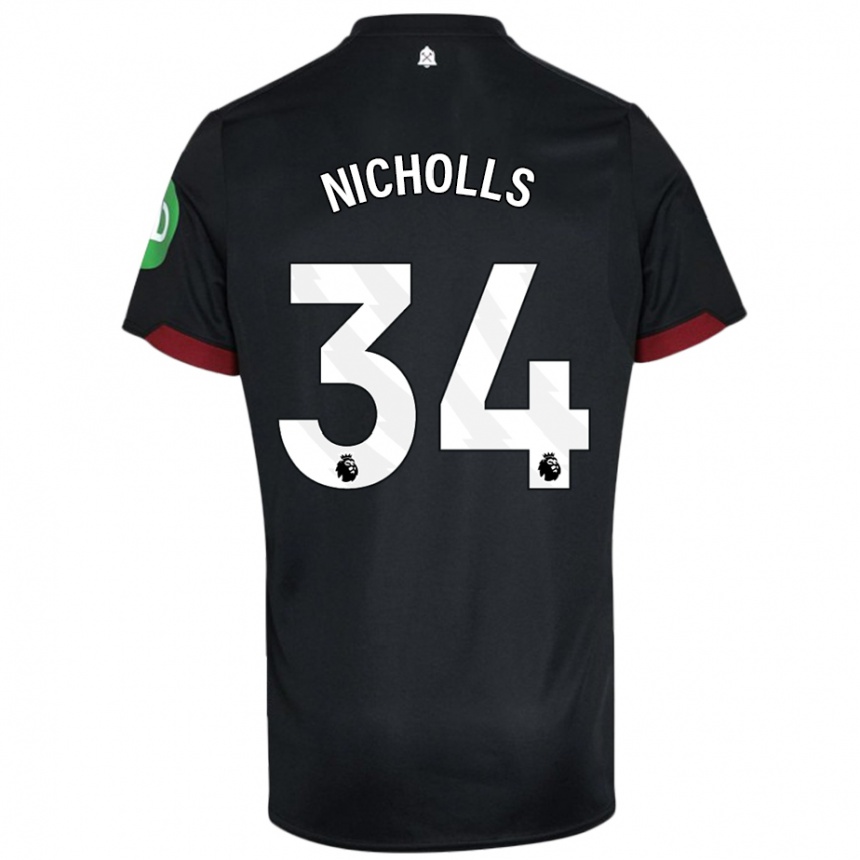 Kids Football Macey Nicholls #34 Black White Away Jersey 2024/25 T-Shirt Australia