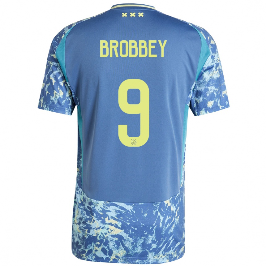 Kids Football Brian Brobbey #9 Grey Blue Yellow Away Jersey 2024/25 T-Shirt Australia