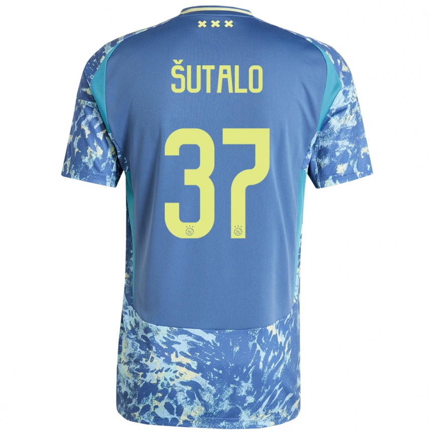 Kids Football Josip Sutalo #37 Grey Blue Yellow Away Jersey 2024/25 T-Shirt Australia