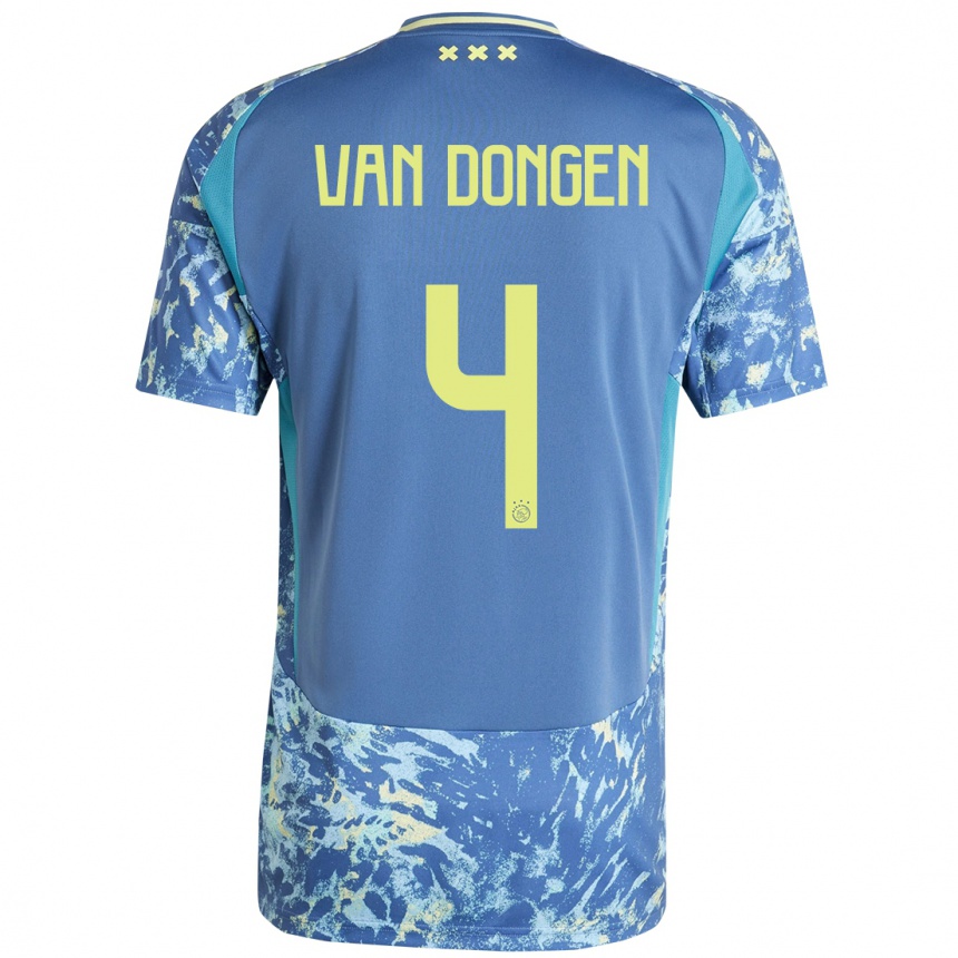 Kids Football Bram Van Dongen #4 Grey Blue Yellow Away Jersey 2024/25 T-Shirt Australia