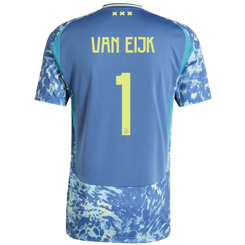 Kids Football Regina Van Eijk #1 Grey Blue Yellow Away Jersey 2024/25 T-Shirt Australia