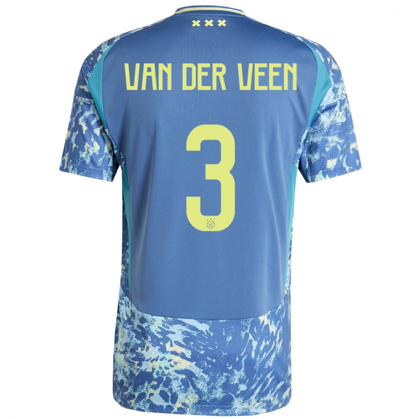 Kids Football Roos Van Der Veen #3 Grey Blue Yellow Away Jersey 2024/25 T-Shirt Australia