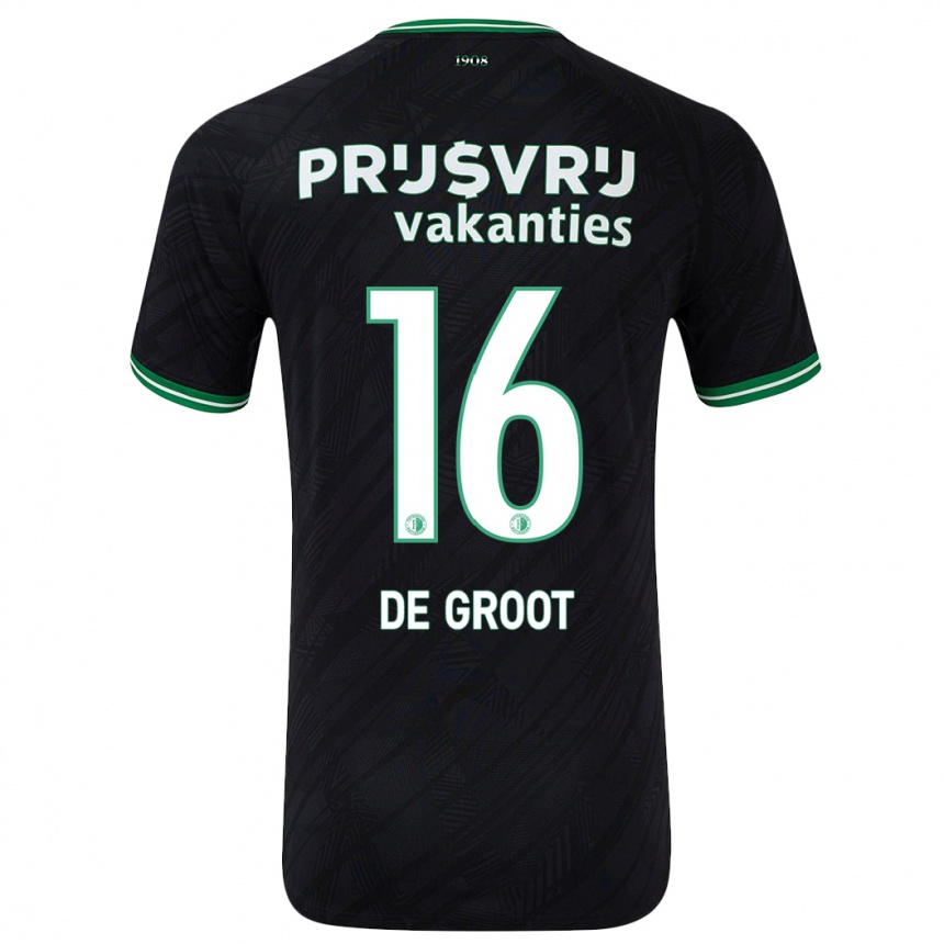 Kids Football Jasmijn De Groot #16 Black Green Away Jersey 2024/25 T-Shirt Australia