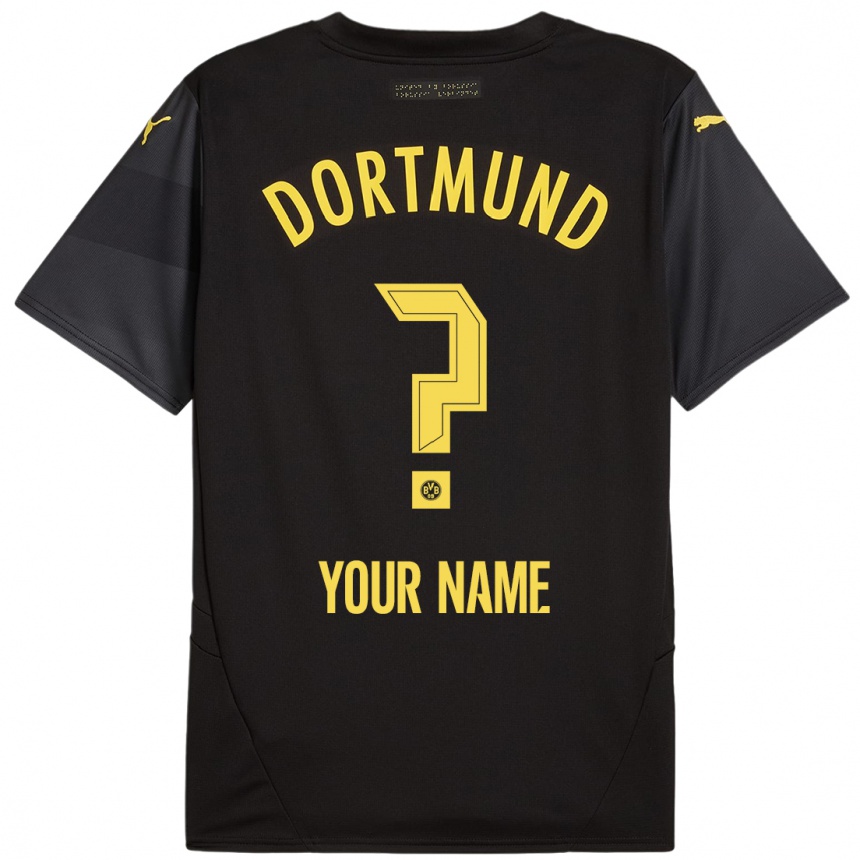 Kids Football Your Name #0 Black Yellow Away Jersey 2024/25 T-Shirt Australia