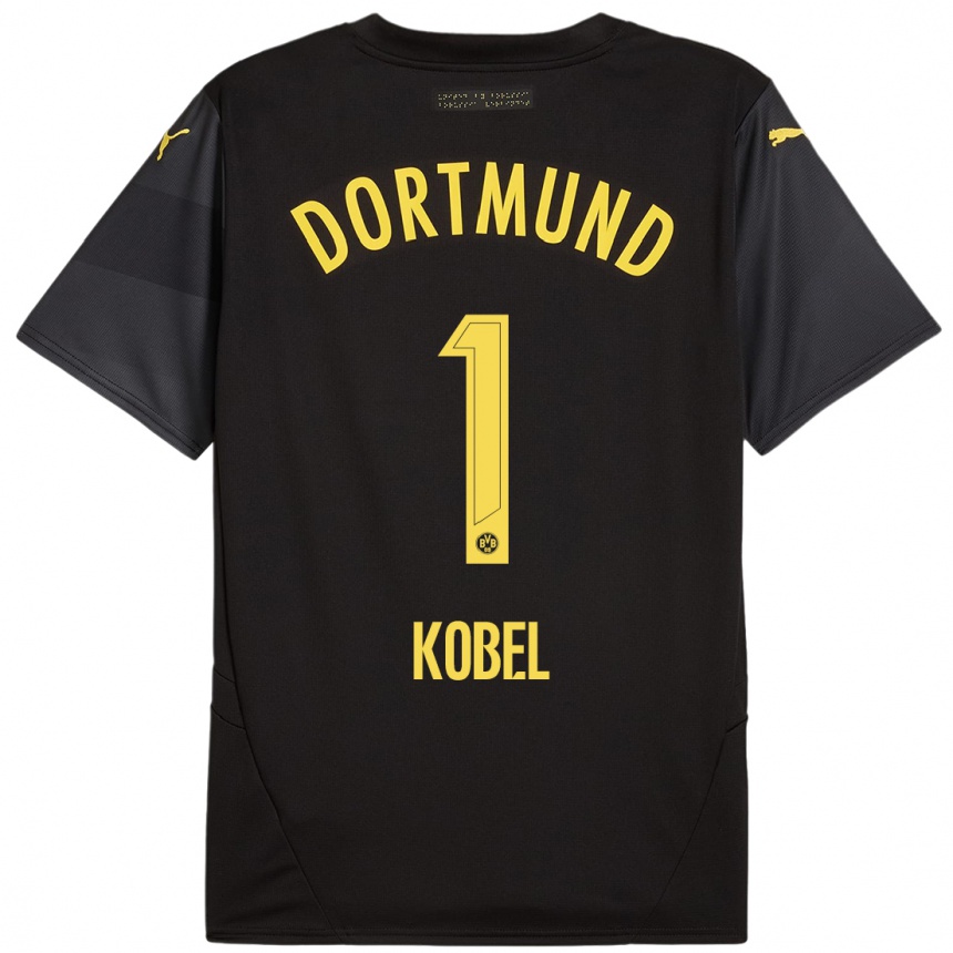 Kids Football Gregor Kobel #1 Black Yellow Away Jersey 2024/25 T-Shirt Australia