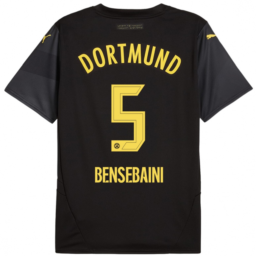 Kids Football Ramy Bensebaini #5 Black Yellow Away Jersey 2024/25 T-Shirt Australia