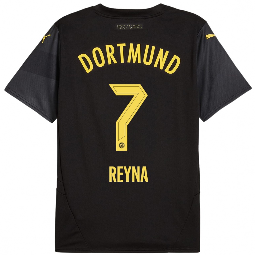 Kids Football Giovanni Reyna #7 Black Yellow Away Jersey 2024/25 T-Shirt Australia