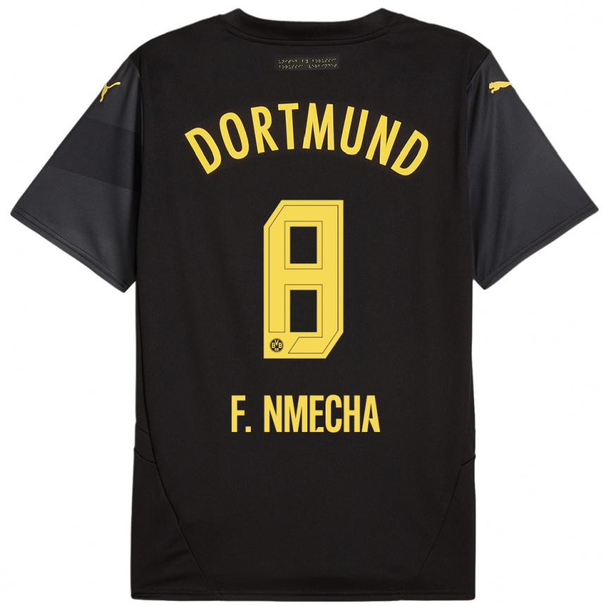 Kids Football Felix Nmecha #8 Black Yellow Away Jersey 2024/25 T-Shirt Australia