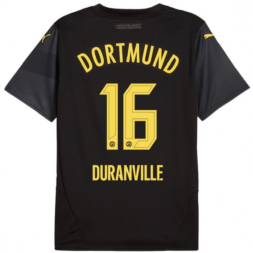 Kids Football Julien Duranville #16 Black Yellow Away Jersey 2024/25 T-Shirt Australia