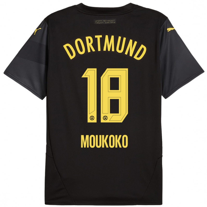 Kids Football Youssoufa Moukoko #18 Black Yellow Away Jersey 2024/25 T-Shirt Australia