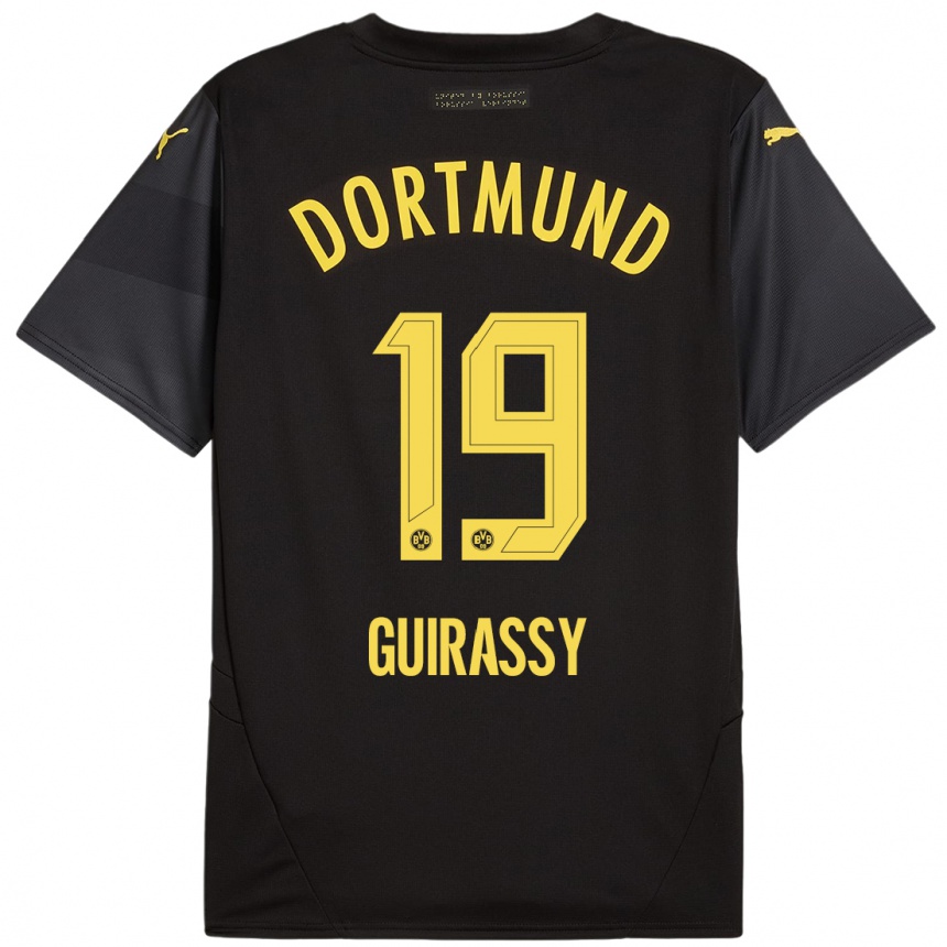 Kids Football Serhou Guirassy #19 Black Yellow Away Jersey 2024/25 T-Shirt Australia