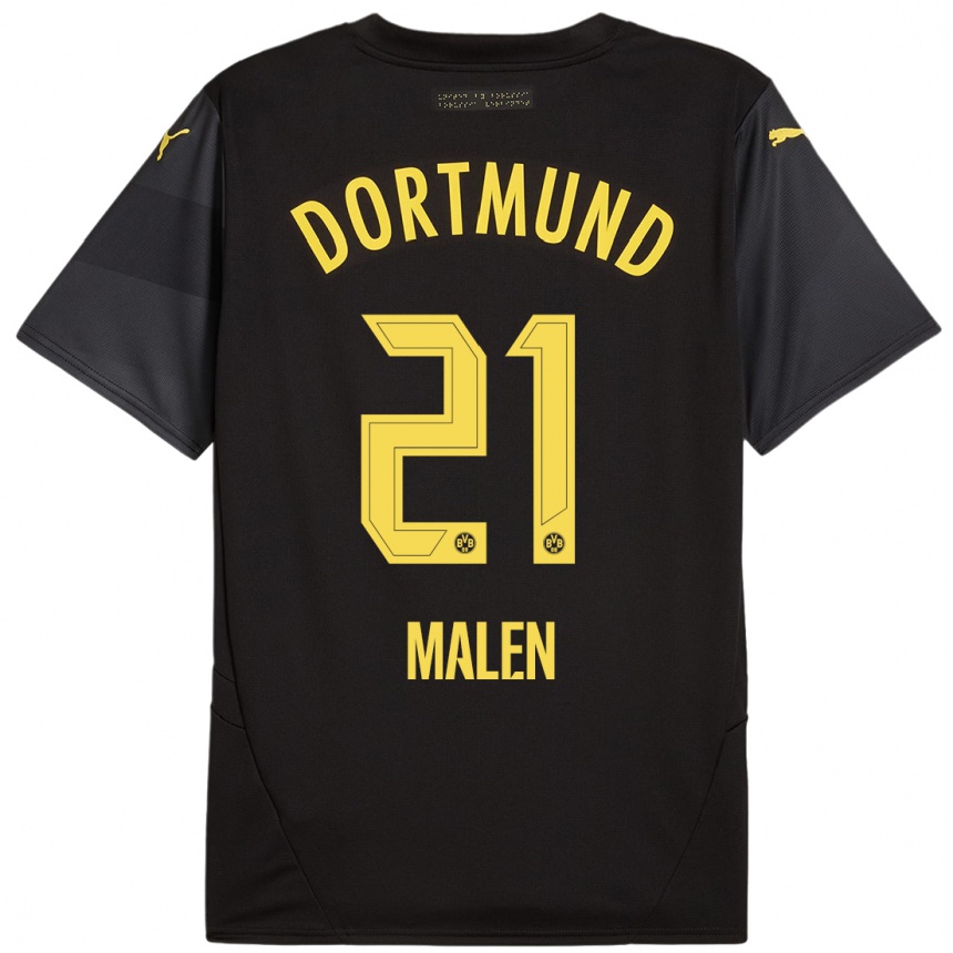 Kids Football Donyell Malen #21 Black Yellow Away Jersey 2024/25 T-Shirt Australia